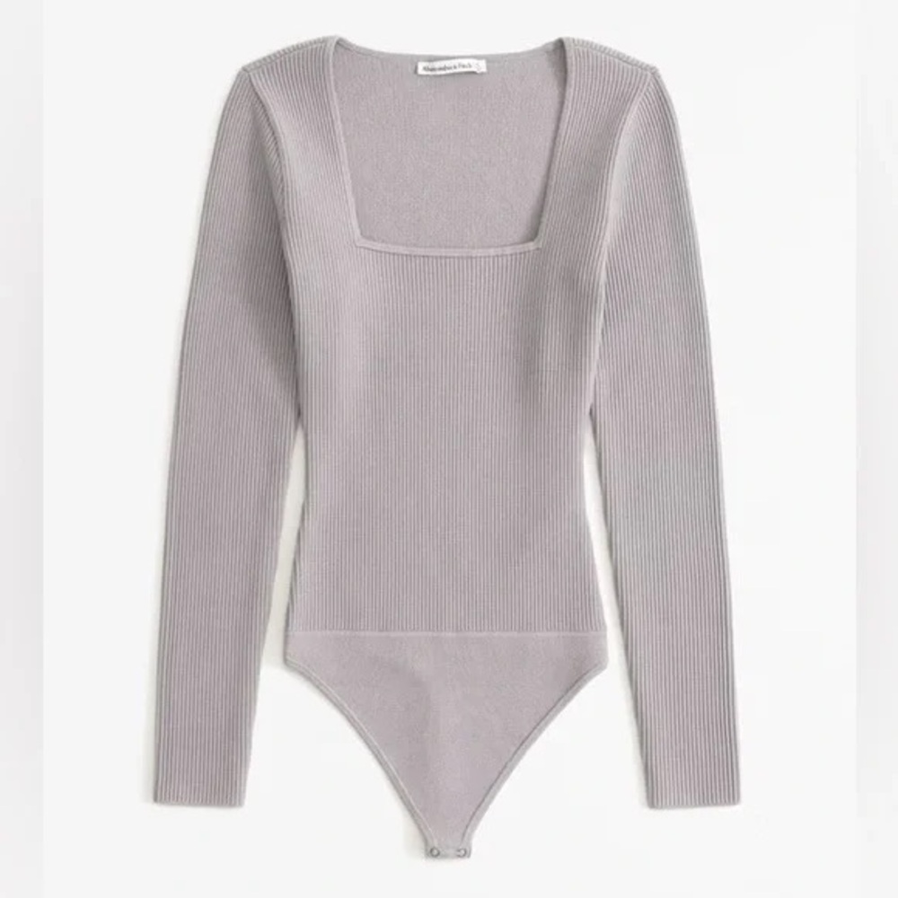 Abercrombie & Fitch Ribbed Square-Neck Bodysuit in Light Lavender Gray